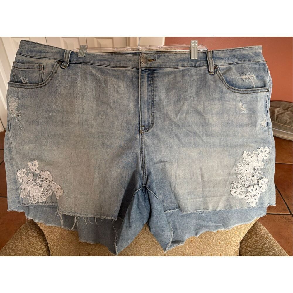 Lane Bryant Girlfriend Denim Shorts with Lace Appliques